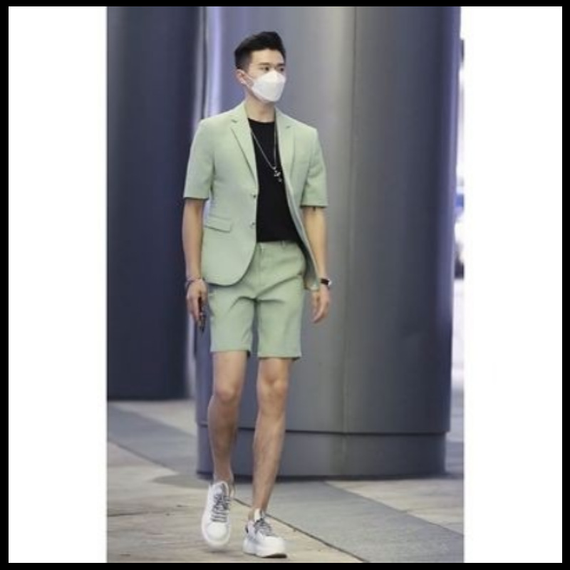 Summer Thin High-end Suit Men's Korean-style British Light Mature Fashion Ruffian Handsome Casual Short-sleeved Suit suit
