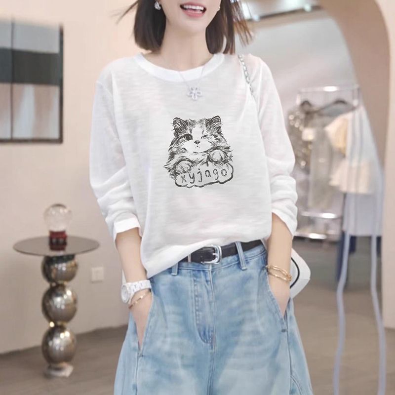 白色长袖防晒罩衫女2025夏新款松弛感雪花棉薄款透气微透遮阳上衣|undefined