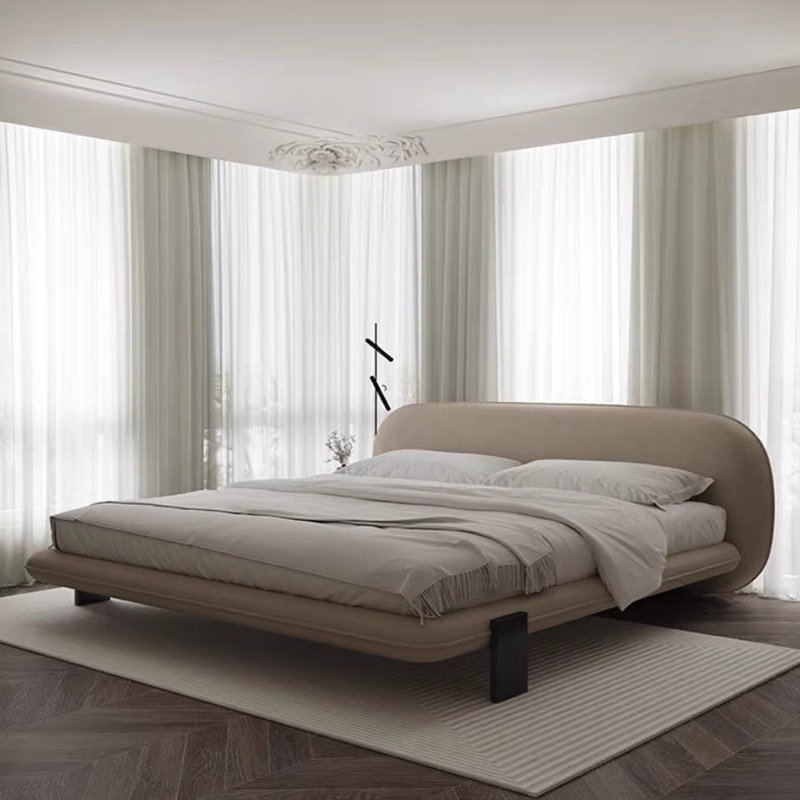 Scandinavian Modern Lamb's Wool Bed, Italian Minimalist 1.8M Luxury Soft Package Wedding Bed, Luxury Designer B&B King Size Bed