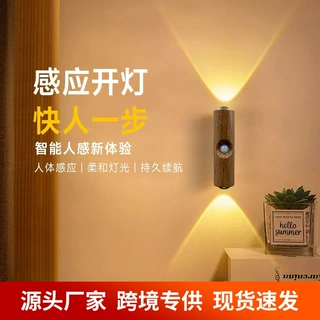 跨境新品智能人体感应灯自粘磁吸充电壁灯氛围灯卧室双猫眼感应灯