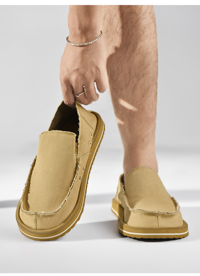 Giày vải nam lười xỏ chân thoáng khí kiểu mới, đế bằng, form tròn — Kaki, màu xám, đen chi tiết 4