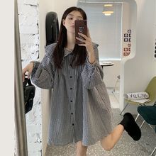 黑白格娃娃领连衣裙女春装2025新款复古法式显瘦遮肚子长袖衬衫裙