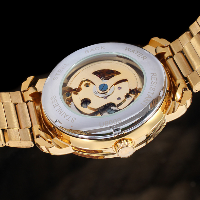 T-WINNER8047 nueva correa de acero hueco mecánico automático moda hombres reloj negocios