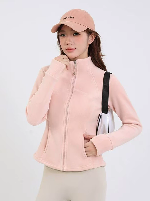 Бархатная куртка для йоги, теплая подкладка, slim fit, облегающий