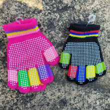 韩国儿童彩色拼色劳保腈纶针织冬季保暖点胶点塑劳动防护魔术手套