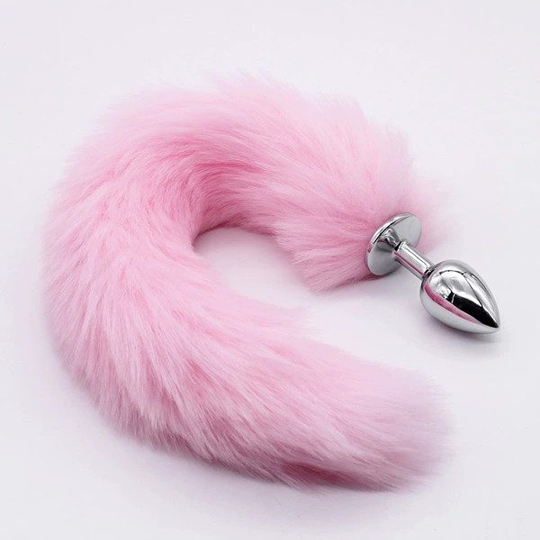 Silver small round anal plug+pink tail