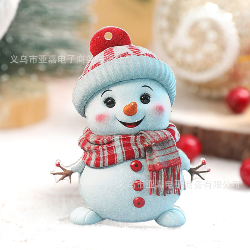 新品可爱卡通圣诞雪人亚克力平面汽车挂件圣诞树摆件圣诞装饰挂饰|undefined