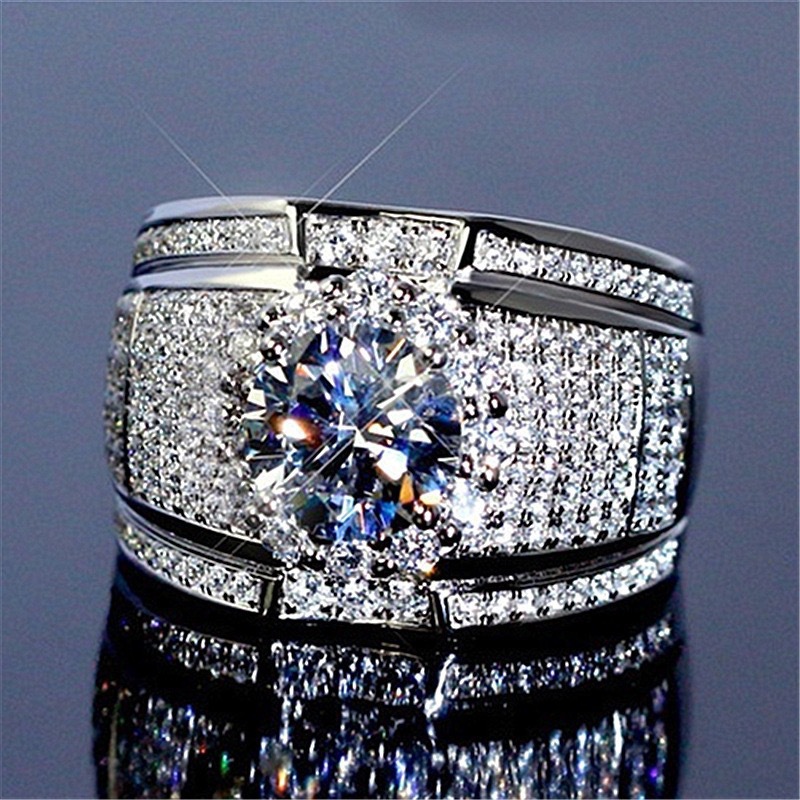 Luxury Full Diamond Wide Band Men's Ring, European and American Style, Factory Direct Sale, European and American Trend