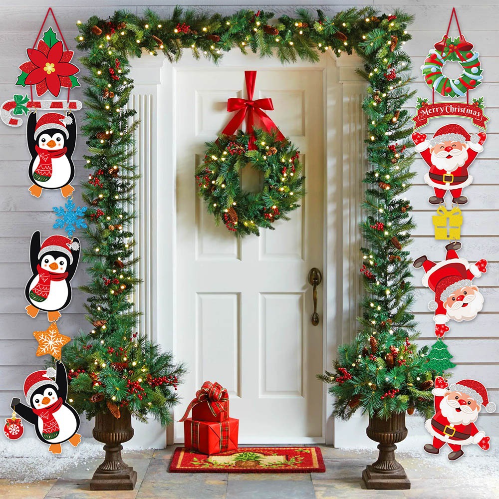 Nuevos productos transfronterizos de decoración de la fiesta de Navidad puertas colgantes de invierno colgantes de decoración de la puerta