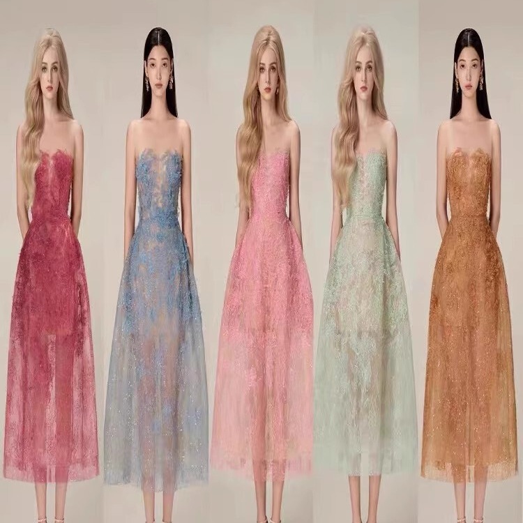 2025 Spring and Summer Stereo Flower Sequin Lace See-Through Mesh Dress Dress for Women 2025 Spring and Summer Stereo Flower Sequin Lace See-Through Mesh Dress Dress for Women