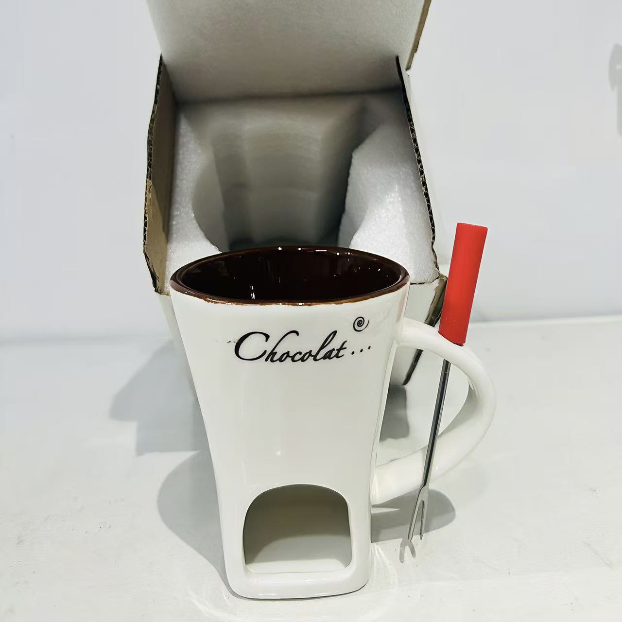 Contenedor de chocolate queso derretido dulces mantequilla hot pot mug con tenedor cerámica taza de hot pot calentada de Navidad image 10