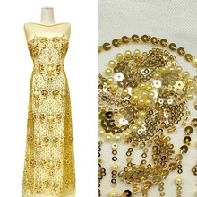 新款金色珠片绣泡珠珠管珠片绣网纱蕾丝花边辅料婚纱礼服亮片面料