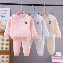 新款纯棉儿童保暖内衣套装三层夹棉加厚保暖衣中大童春秋冬睡衣套