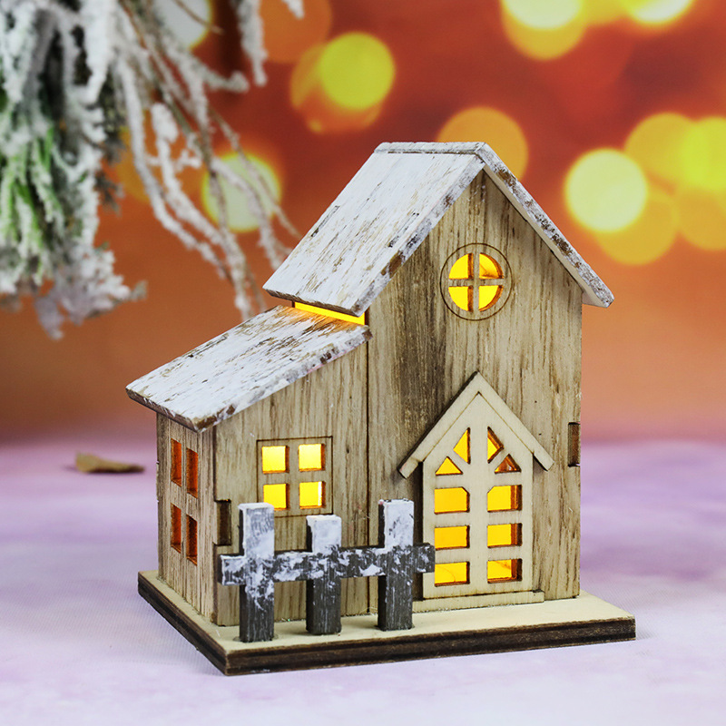 クリスマス新しい装飾発光キャビン LED 木製クリスマスキャビンデスクトップ装飾品ペンダントキャビン|undefined