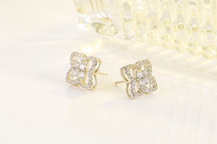 Fashion Flower Copper Ear Studs Inlay Zircon Copper Earrings 1 Pair