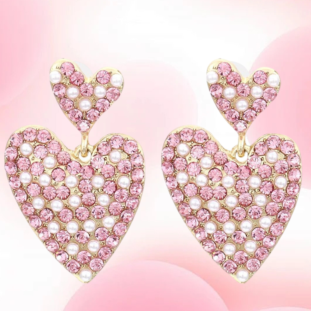 Temu Amazon Cross-Border Pink Heart Pearl Pendant Earrings European and American Ladies Earrings Spot Factory Wholesale
