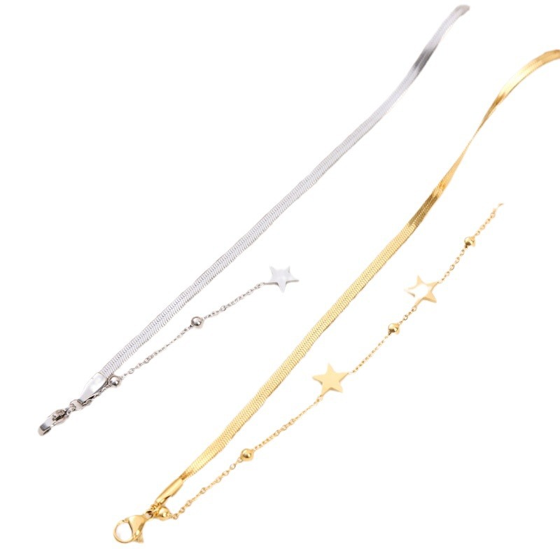 Diseño de nicho transfronterizo sensación de cadena de estrellas doble capa de acero de titanio chapado en oro moda universal no desvanecer pulseras al por mayor