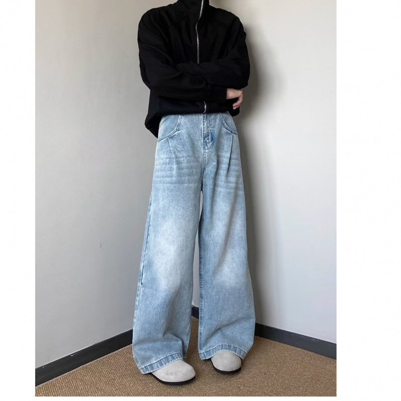 长裤新款青少年极简浅色复古直筒休闲裤常规水洗春秋中腰微弹潮