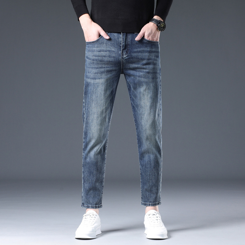 Popular Men's Clothing / 2026 Spring and Autumn New Versatile Men's Slim Fit Cropped Pants Stretch Denim Nine-Point Pants
