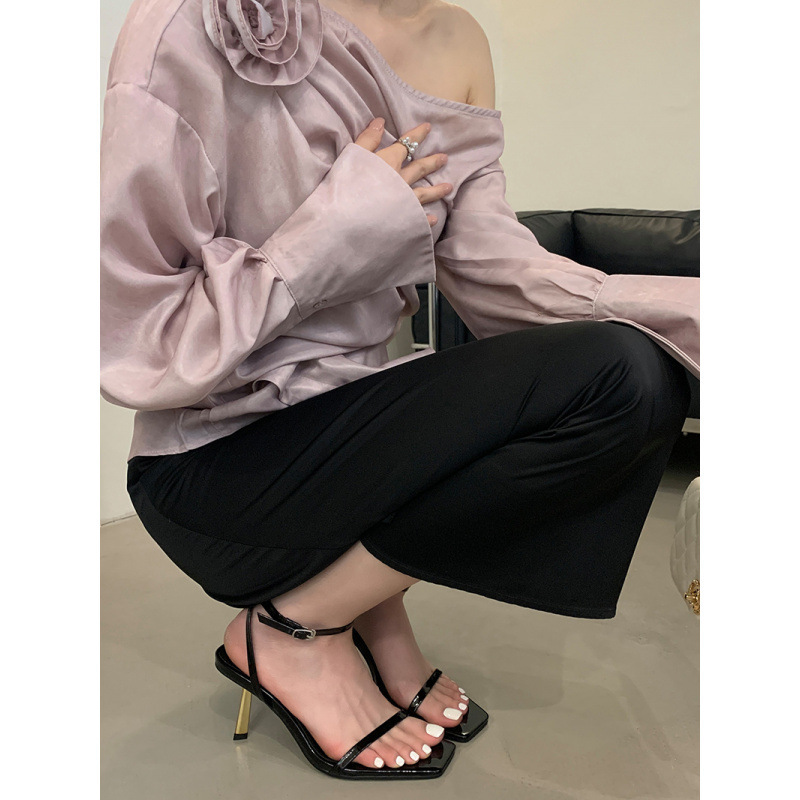 2025 Summer New Fashion Small Gold Bar High-Heeled Square-Toe Sandals with a Stylish Single Strap, Sexy Women's Shoes