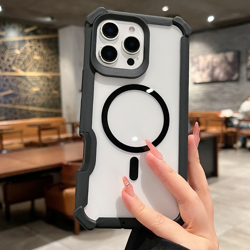 iPhone17Pro 透明携帯電話ケース 16Promax 四隅衝突防止磁気吸引 14/15 スペースグリッターパウダーケースに適しています。|undefined