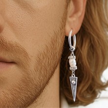 新款欧美时尚火山石仿珍珠三角形耳环男耳饰嘻哈朋克潮男学生耳坠
