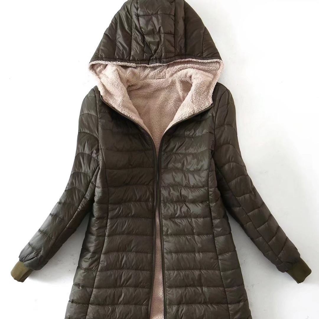 Women's Clothing lambskin mid length warm hooded cotton coat women's tops plus size cotton coat_voghion.com