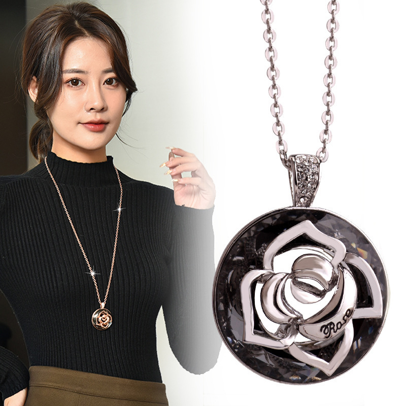 毛衣链女长款百搭秋冬玫瑰花毛衣链挂件饰品衣服装饰配饰项链挂饰