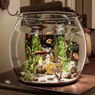 Round Fish Tank Plastic One-Piece Anti-Fall and Break-Resistant High-Transparency Imitation Glass Living Room Desktop Ecological Small Tank