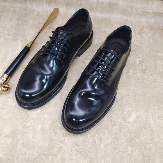Men's Business Dress Casual Horse Hip Leather Derby Shoes All-match High-end Handmade Goodyear Leather Shoes