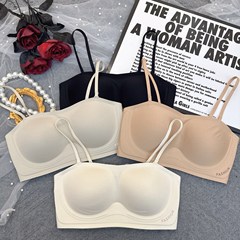 Mia Lin 6073 ストラップレス取り外し可能な下着ノンスリップワンライン襟固定カップ露出防止小さな胸プッシュアップブラ
