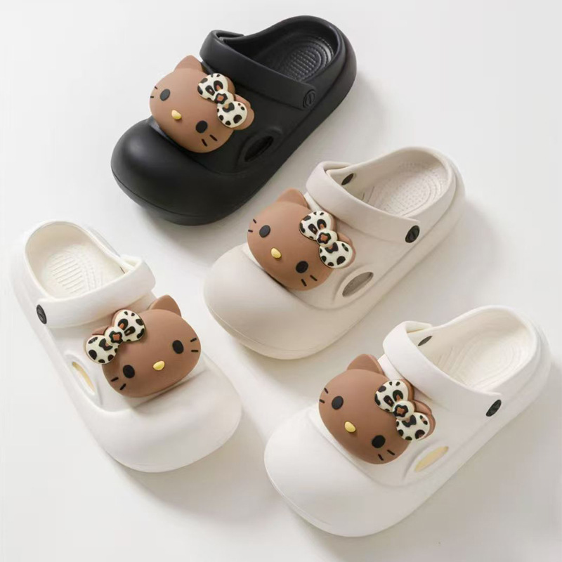 4cm Comfortable Clogs for Women, Lightweight Non-Slip Outdoor Garden Shoes, Cartoon Cat Design, Women's Beach Sandals
