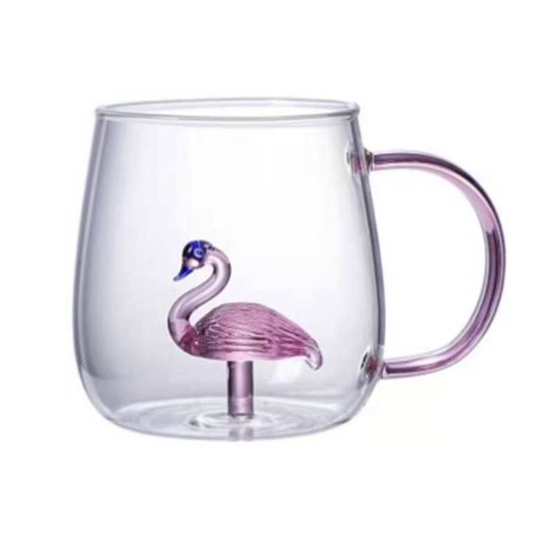 Jugo creativo leche vidrio de dibujos animados de vidrio transparente tridimensional animal y planta forma taza de agua de color de vidrio