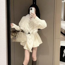 网红同款皮草外套狐狸毛领针织开衫毛衣女中长款开衫新款