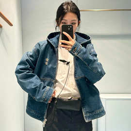 外贸跨境原标MIU缪家走秀款网红款牛仔衣连帽夹克外套男女