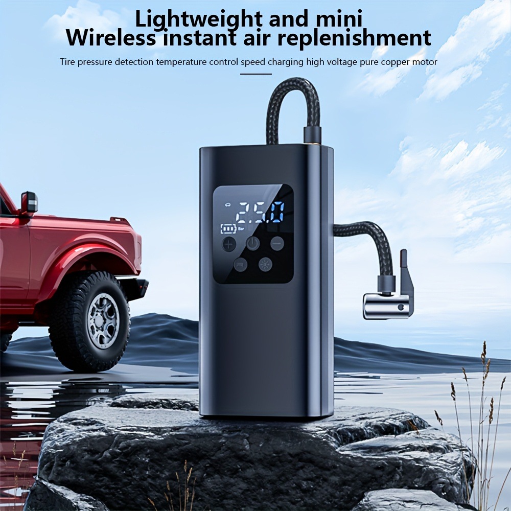 Car Air Pump, Portable Bicycle and Electric Vehicle Tire Inflator, Handheld Wireless Charging