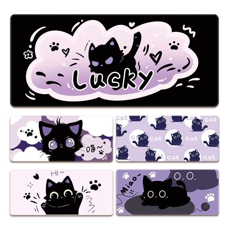여성을위한 귀여운 검은 고양이 마우스 패드 미끄럼 방지 두꺼운 가장자리 사무실 손 보호 기숙사 키보드 패드 고양이 만화 성격 소프트