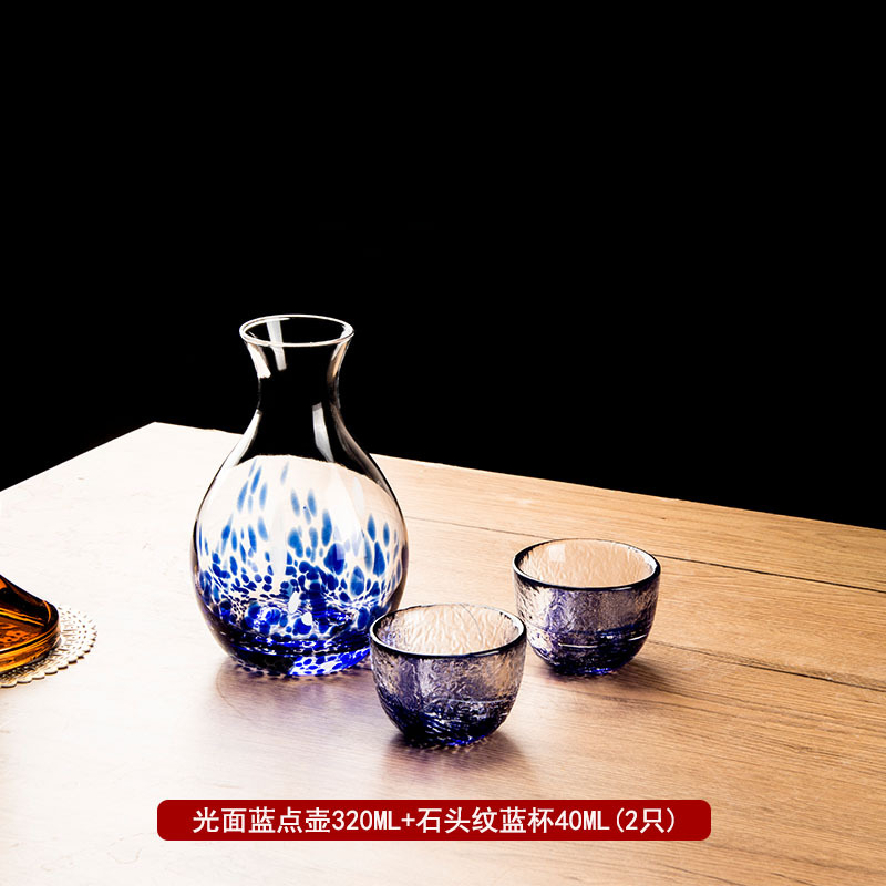 Glossy blue dot pot + blue stone pattern cup 40ml (2 pieces)