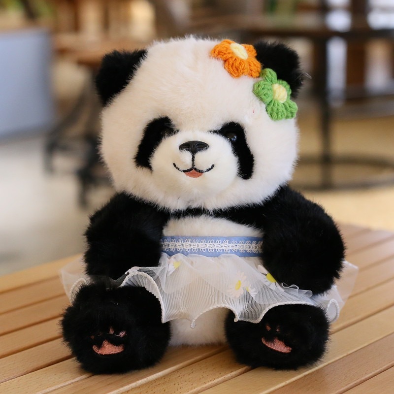 成都纪念品熊猫玩偶毛绒玩具趴款花朵裙玩偶熊猫背水果款|undefined