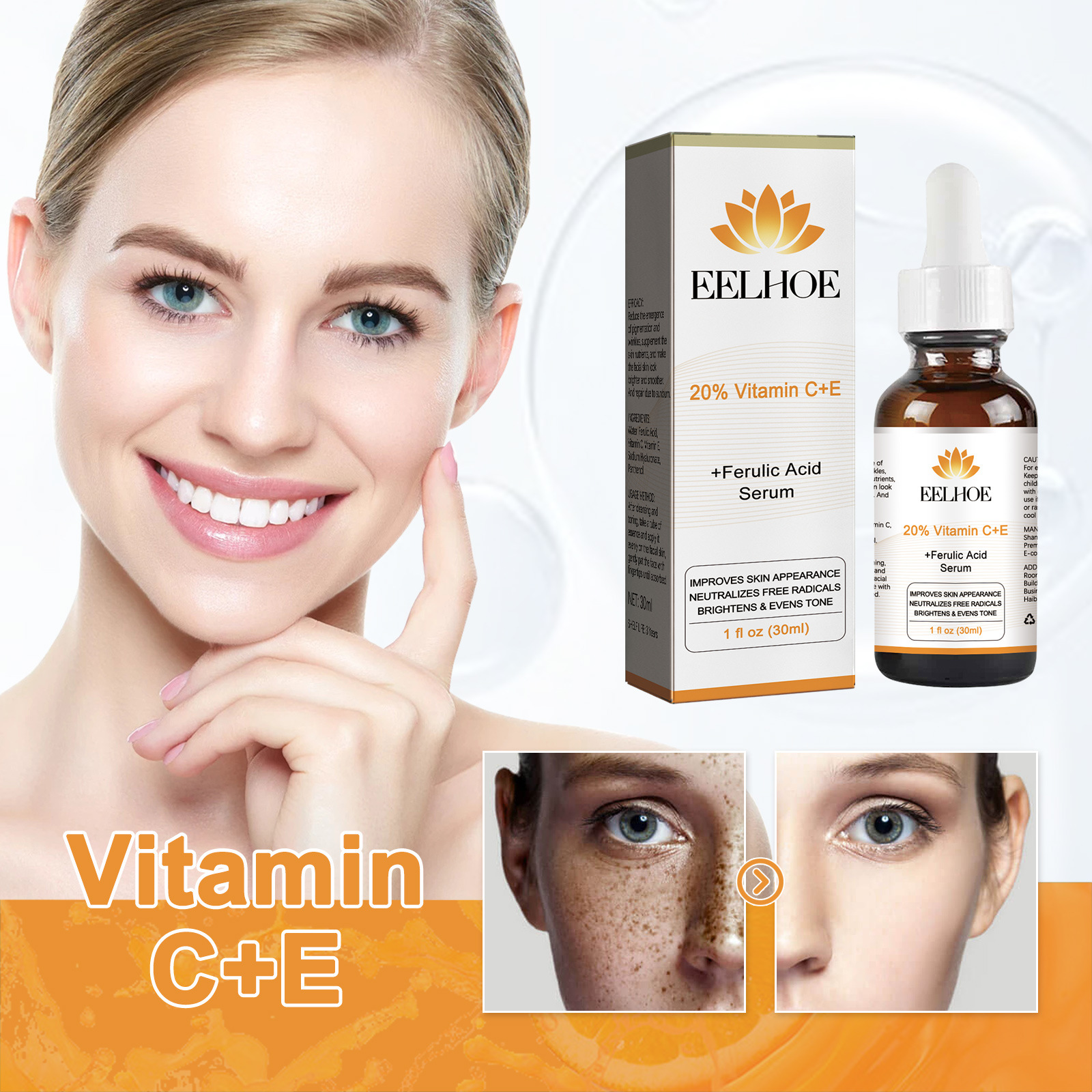 EELHOE Vitamin C+Vitamin E essence can weaken fine lines, moisturize, brighten tone, repair dull skin_voghion.com