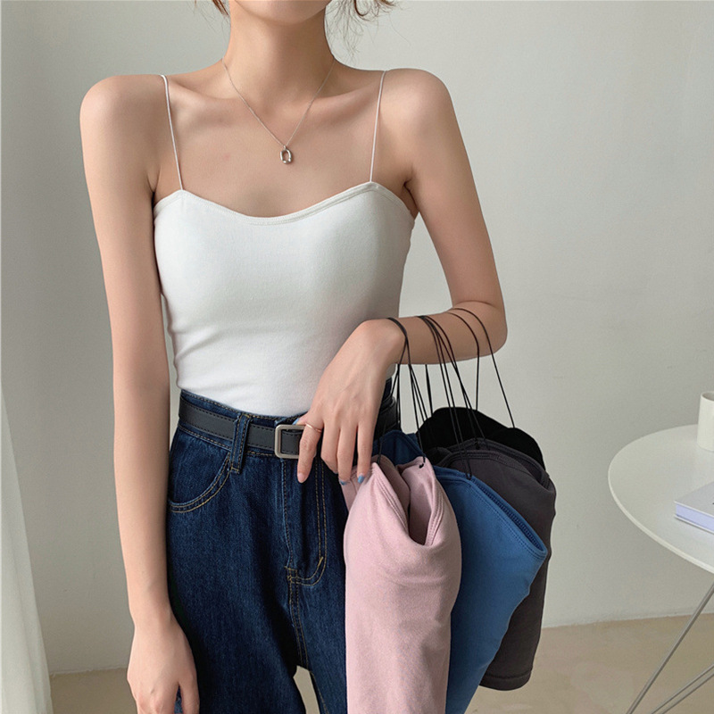 Summer new camisole women's chest pad wireless short outer wear sexy ins fresh beauty back wholesale