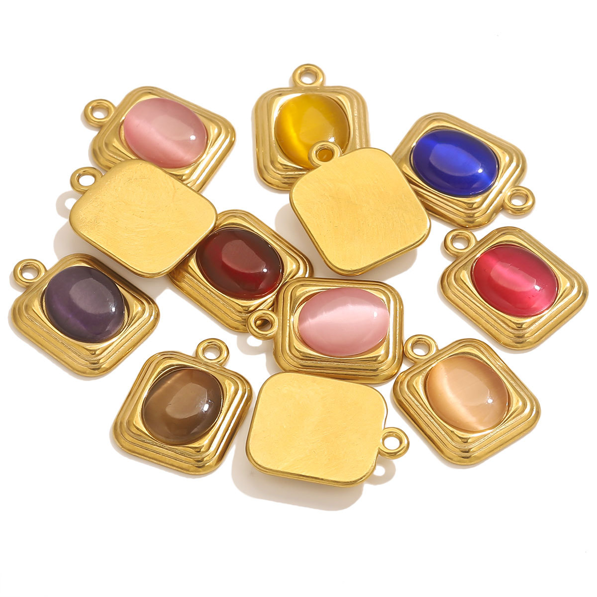 Real Gold Plated Plating Material Pendant Classification 1 Piece 304 Stainless Steel PVD Coated Real Gold Plated Square Pendant Pendant
