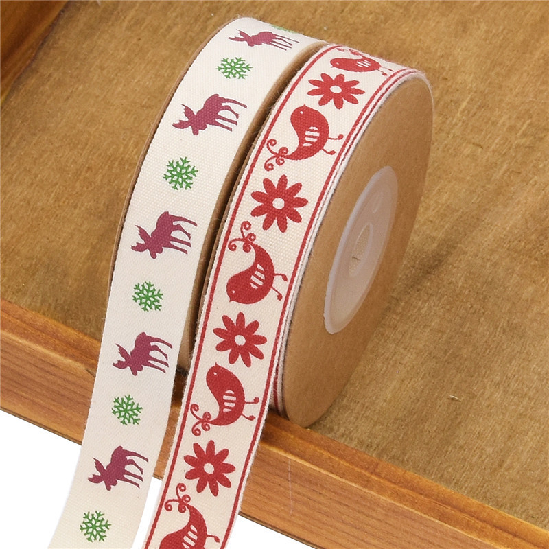 AliExpress nueva Navidad ciervo Robin impreso cinta de algodón embalaje de regalo tarjeta de felicitación de Navidad cinta decorativa de algodón 10m