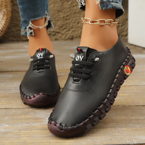 Women's casual single shoes with soft cowhide soles, handmade stitching, new fall 2024, for middle-aged and elderly mothers, available for wholesale