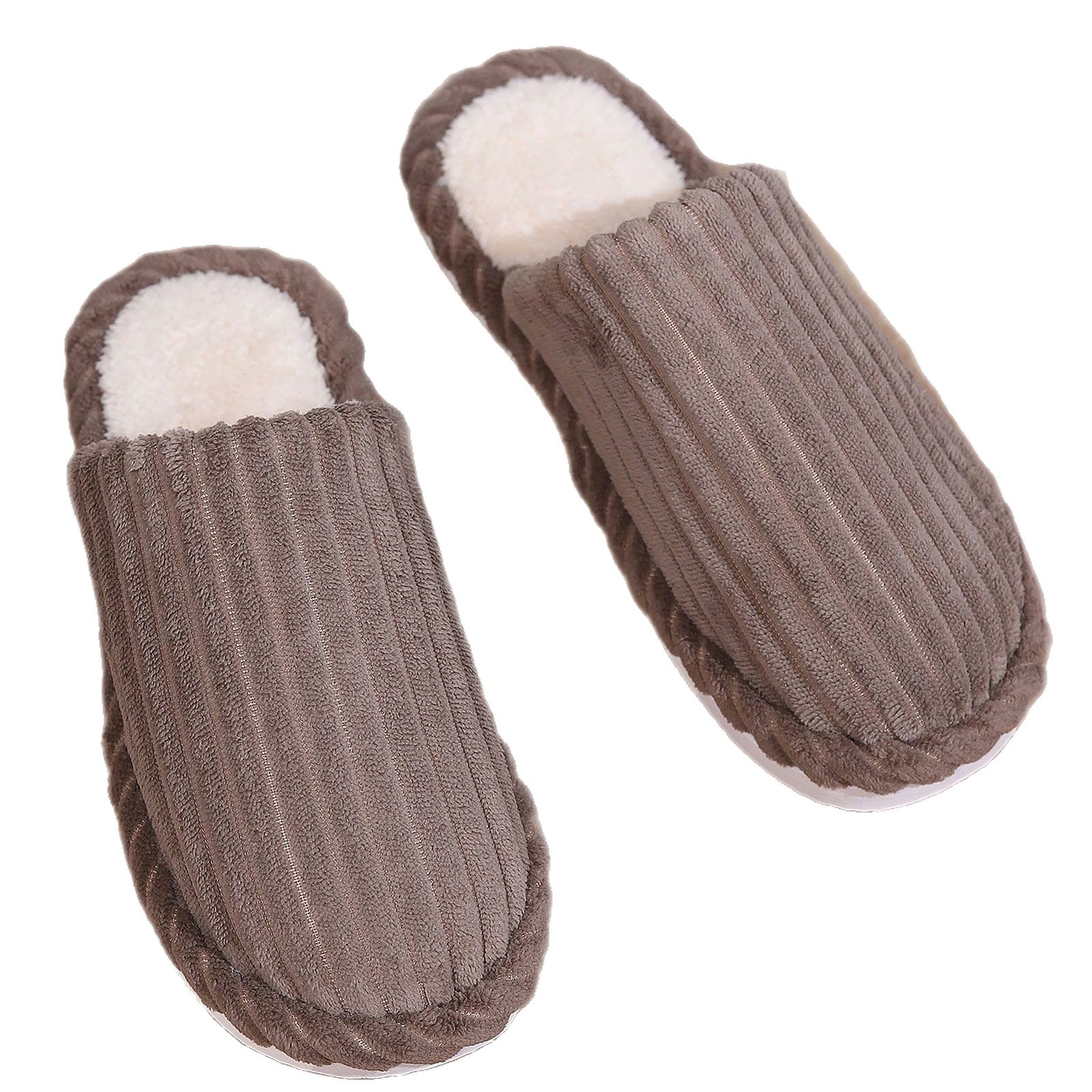 Muebles zapatos de algodón estriados zapatillas de cabello de invierno mujeres vestidas externas antideslizantes interior zapatillas de algodón peludo de fondo grueso image 6