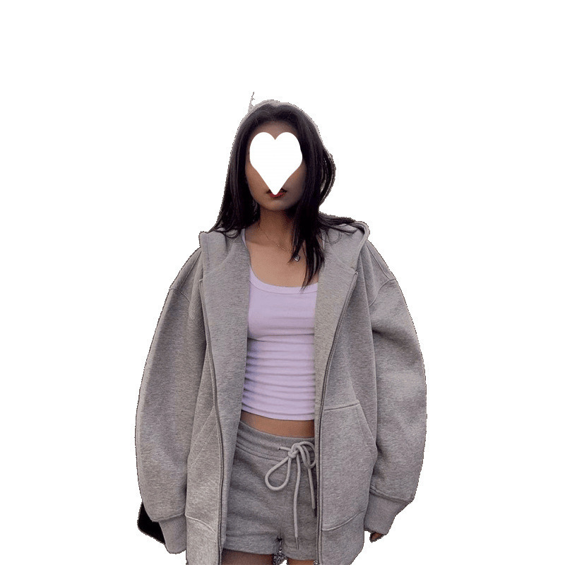不起球-美式复古宽松上衣外套开衫连帽百搭卫衣慵懒风女|undefined