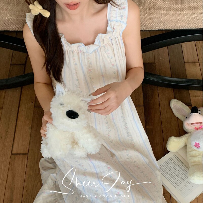 New Pure Cotton Soft and Comfortable Women's Skirt Home Wear Dense Suspender Skirt Blue Style New Pure Cotton Soft and Comfortable Women's Skirt Home Wear Dense Suspender Skirt Blue Style