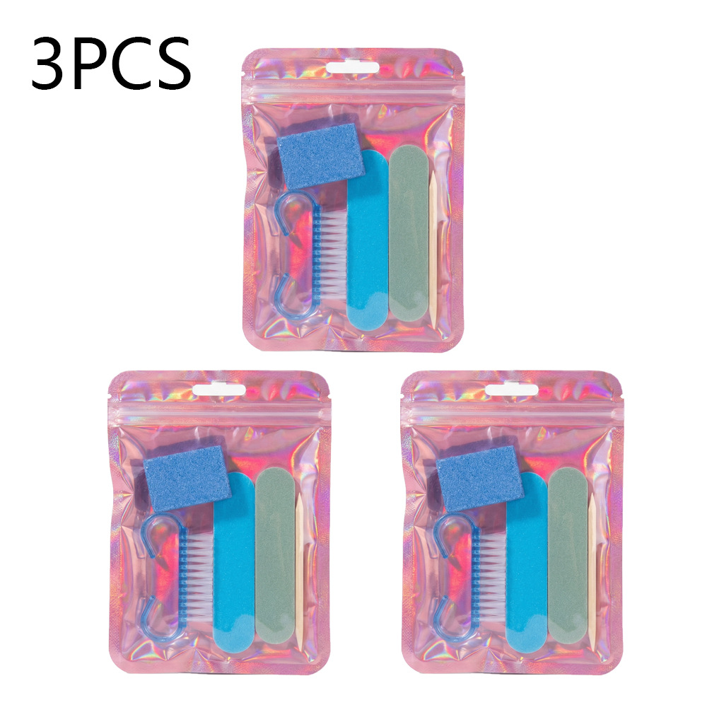 5-in-1 manicure tool set - blue short wooden stick - 3pcs