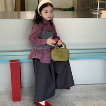 2025秋季新款童装 韩版童装 女童宽松版韩系衬衫 长袖格子衬衫