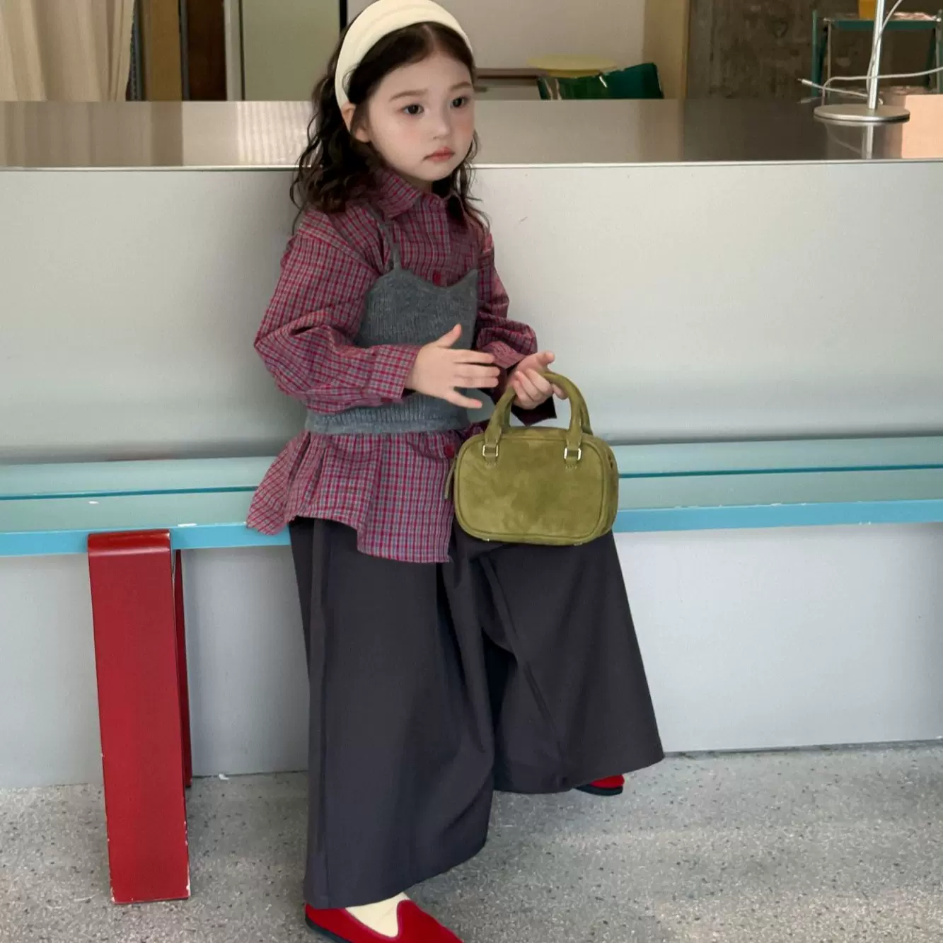 2025秋季新款童装 韩版童装 女童宽松版韩系衬衫 长袖格子衬衫